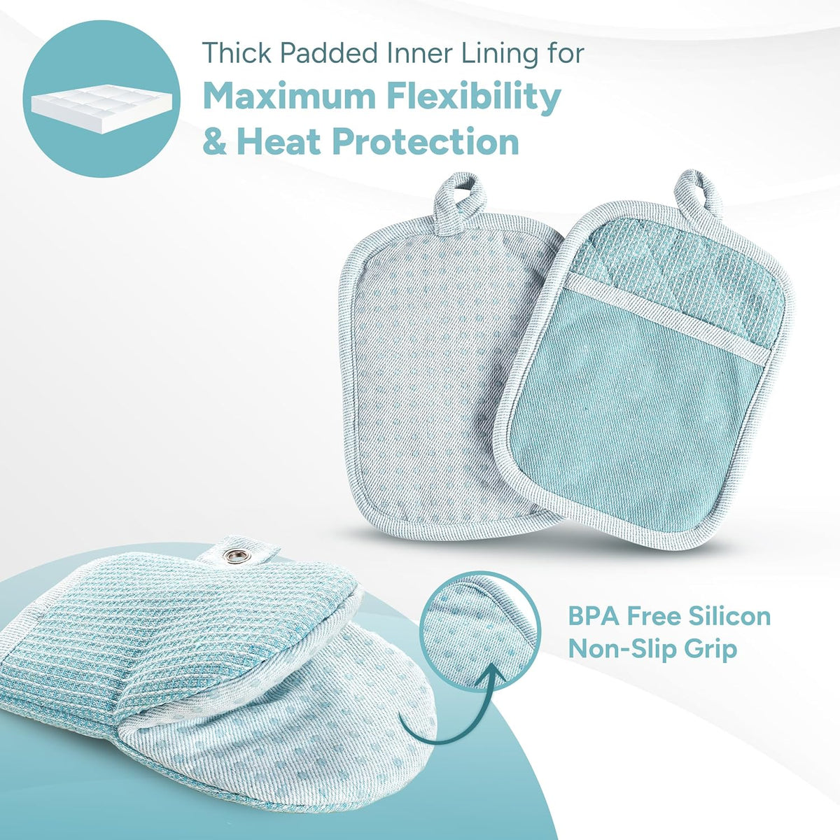 Casa Platino Potholders for Kitchens, 8-Piece – 500°F Heat Resistant Oven Mitts and Pot Holders, Mini Oven Mitt with Silicone Grip, 2 Kitchen Towels & 2 Dish Cloths – Durable & Non-Slip – Canyon Rose