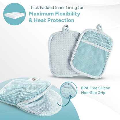 Casa Platino Potholders for Kitchens, 8-Piece – 500°F Heat Resistant Oven Mitts and Pot Holders, Mini Oven Mitt with Silicone Grip, 2 Kitchen Towels & 2 Dish Cloths – Durable & Non-Slip – Canyon Rose