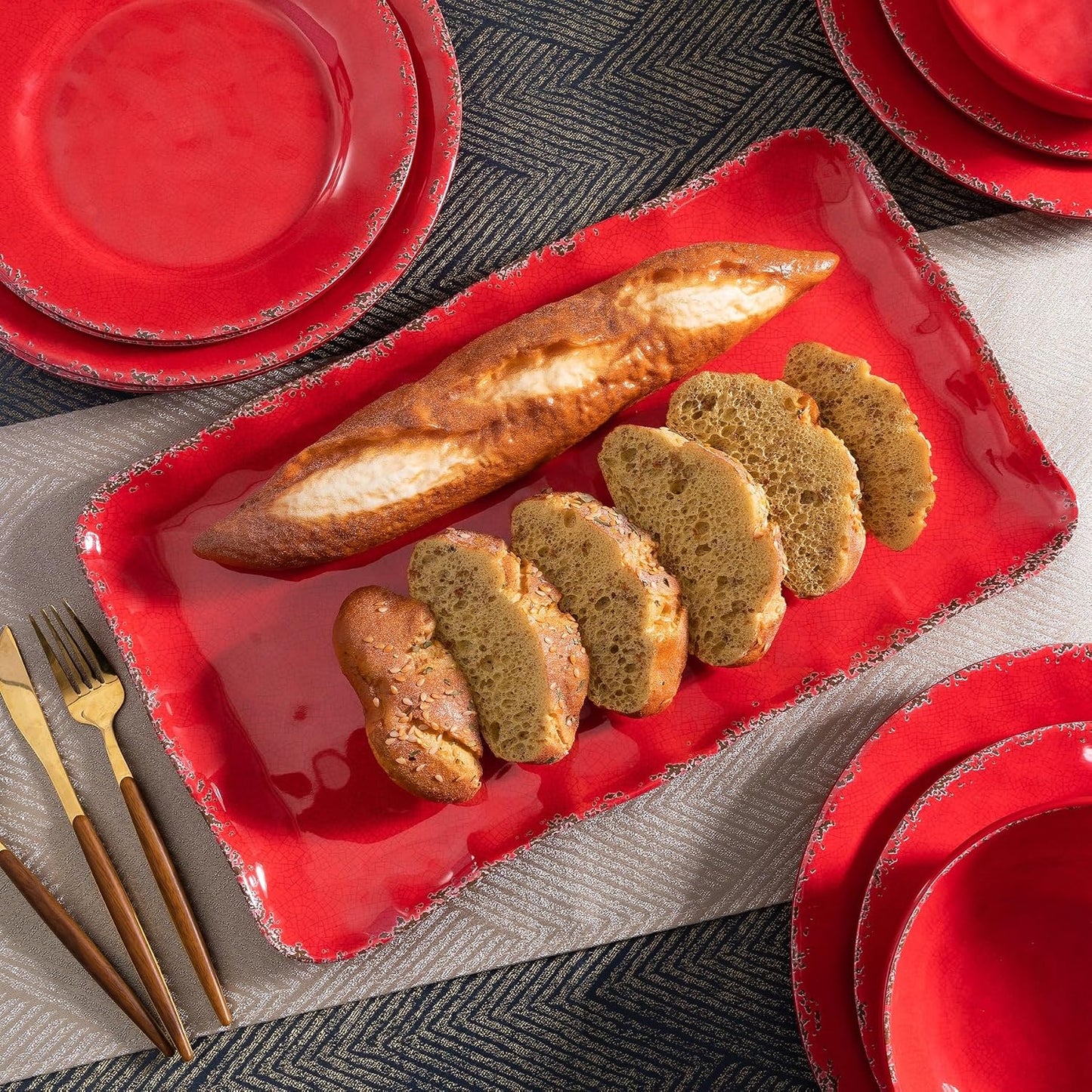 Melamine Serving Platters, set of 2, 17" x 10" Large Reusable BPA Free Rectangular Party Tray/Platters for Serving Appetizers, Fruits On Christmas and all Occasions,Red