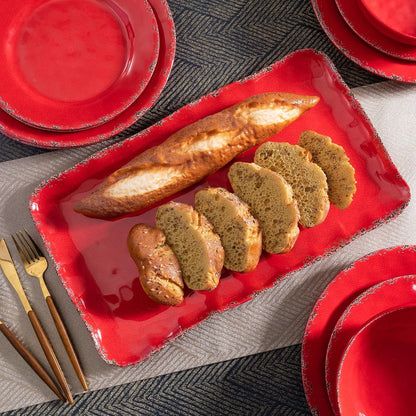 Melamine Serving Platters, set of 2, 17" x 10" Large Reusable BPA Free Rectangular Party Tray/Platters for Serving Appetizers, Fruits On Christmas and all Occasions,Red