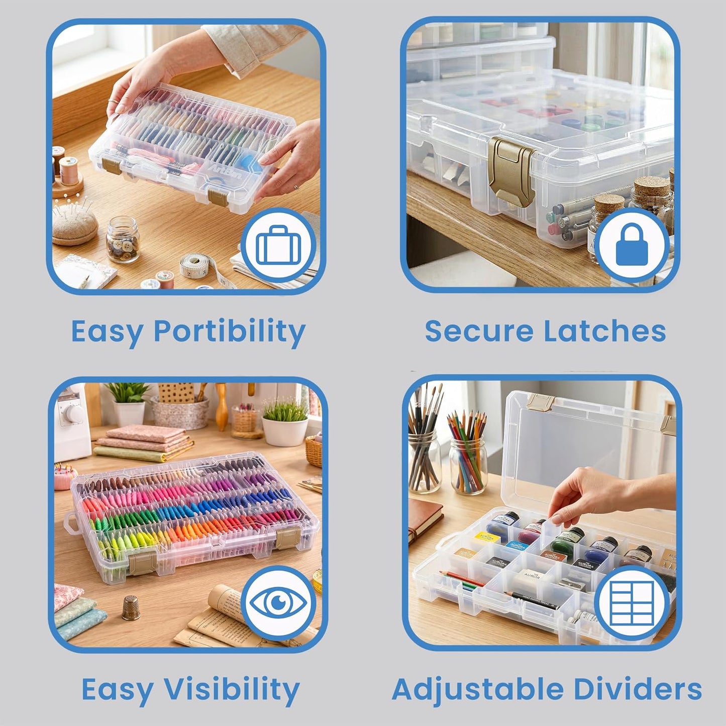 ArtBin Floss Finder Box: Clear Sewing Organizer with 6 Compartments, 12 Dividers, Durable - Perfect for Embroidery Floss and Small Sewing Supplies Storage