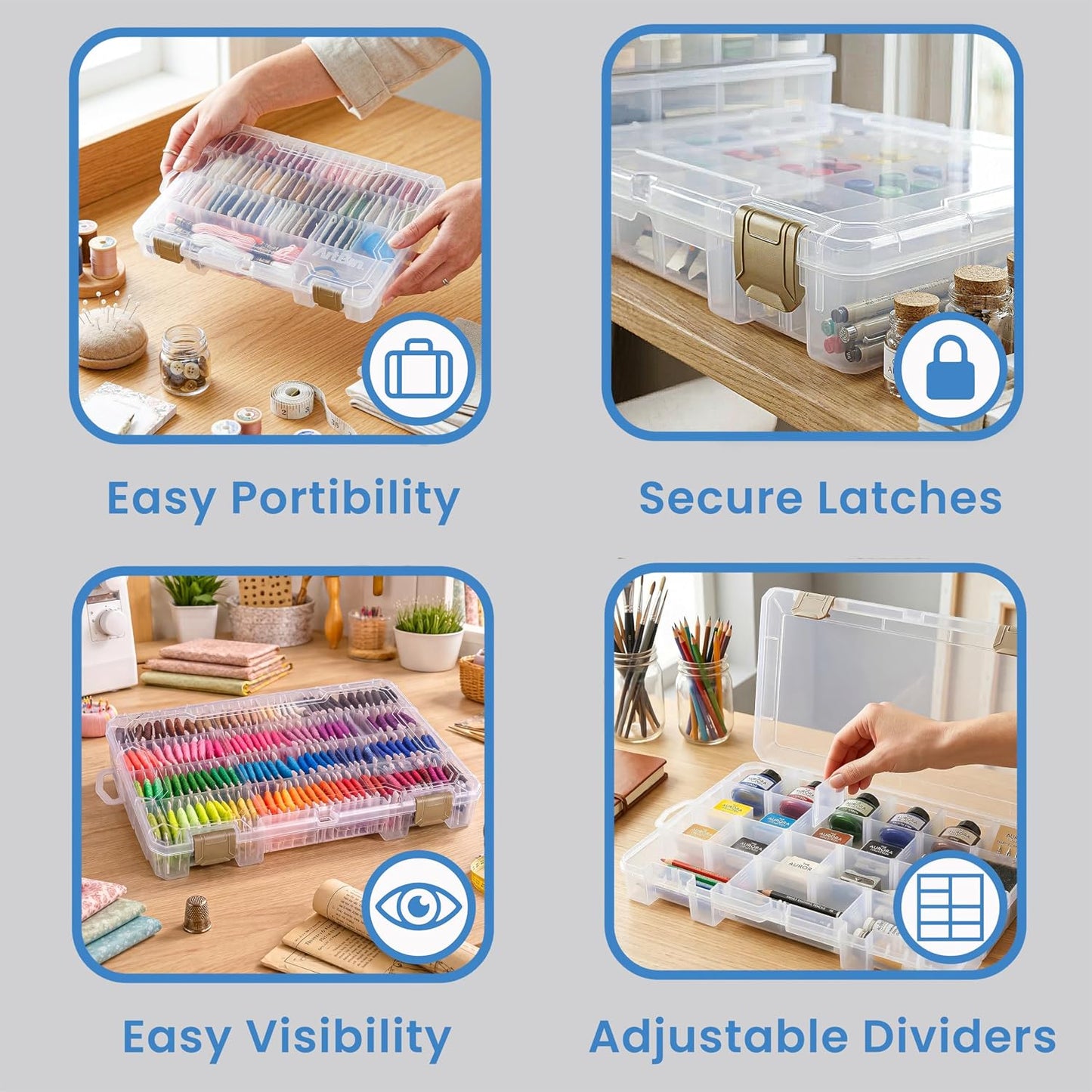 ArtBin Floss Finder Box: Clear Sewing Organizer with 6 Compartments, 12 Dividers, Durable - Perfect for Embroidery Floss and Small Sewing Supplies Storage