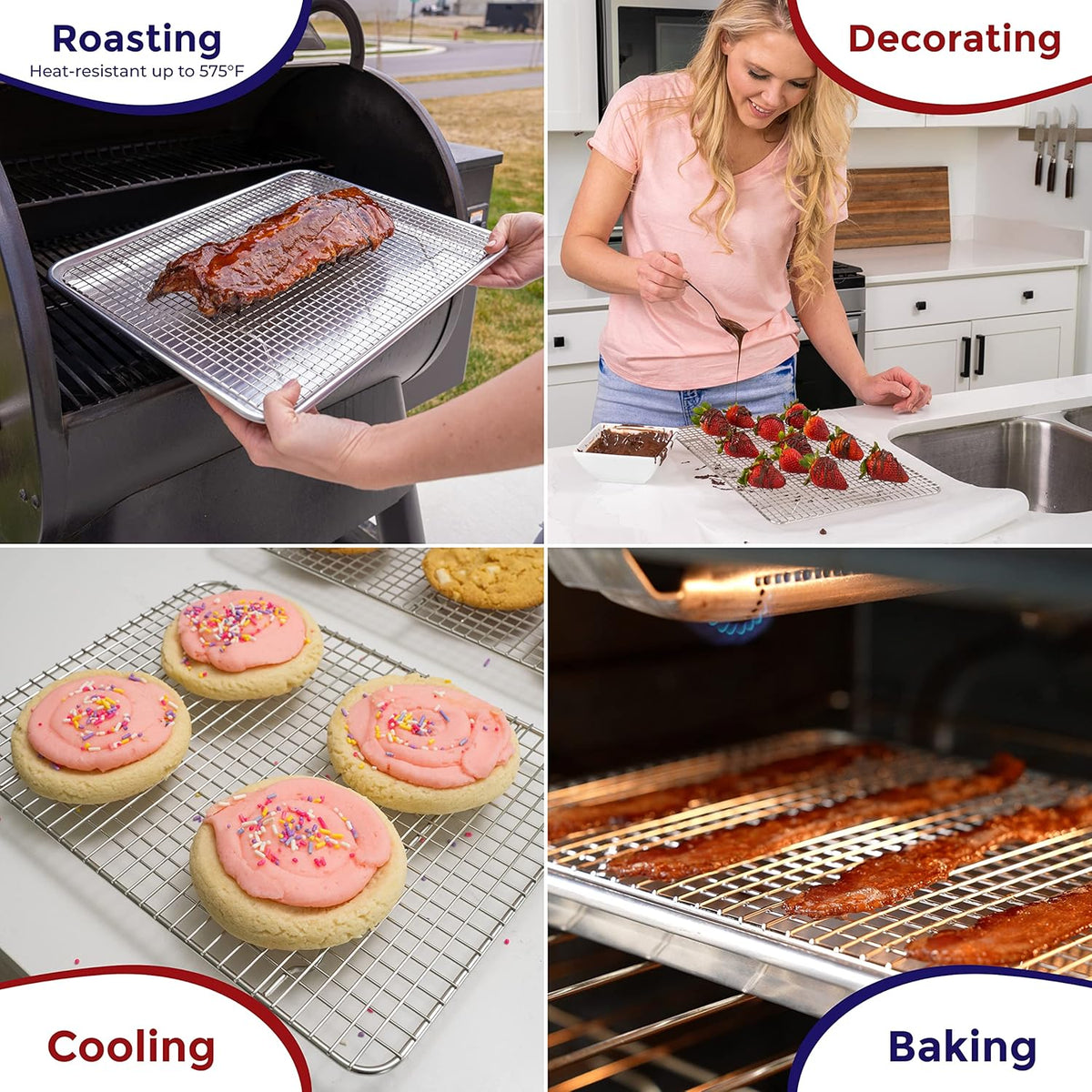 Kitchenatics 4-Tier Stackable Cooling Rack Space Saving Baking Set, 15x10"