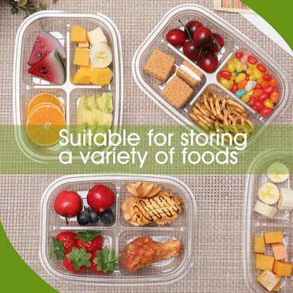 Chunful 36 Pcs 3 Compartment Transparent Snack Containers with Lids Disposable Bento Box Plastic Food Meal Prep Containers for Condiment Salad Dipping School Work Lunch