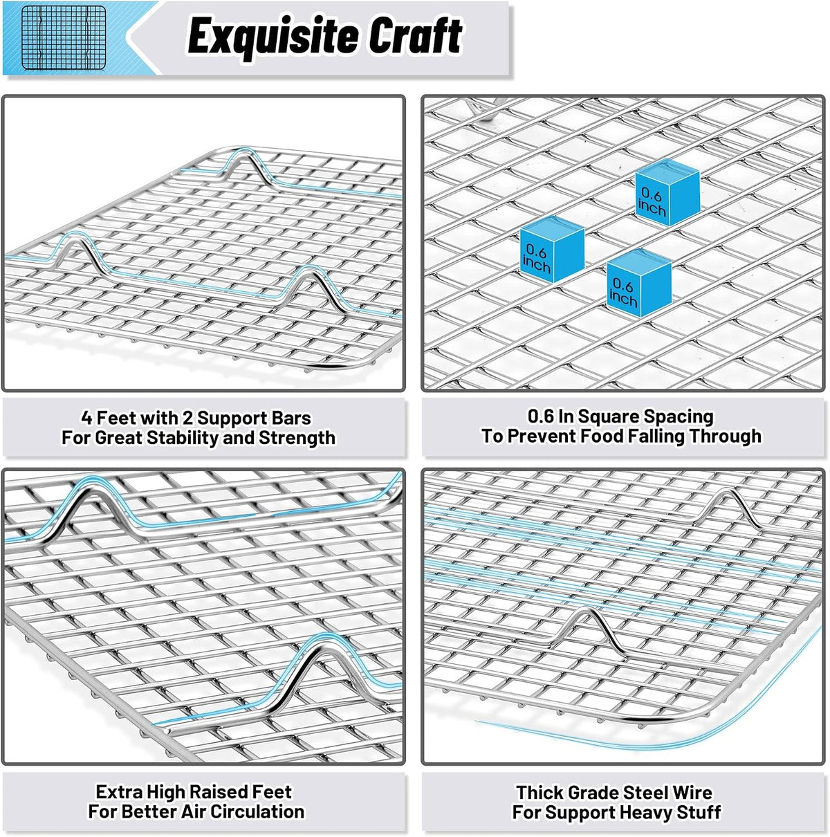 TeamFar Cooling Rack, 8.75”x6.25” Stainless Steel Baking Grid Wire Rack