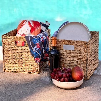 Westerly 4 Decorative Hand-Woven Small Water Hyacinth Wicker Storage Basket, 13x11x11 Perfect for Shelving Units