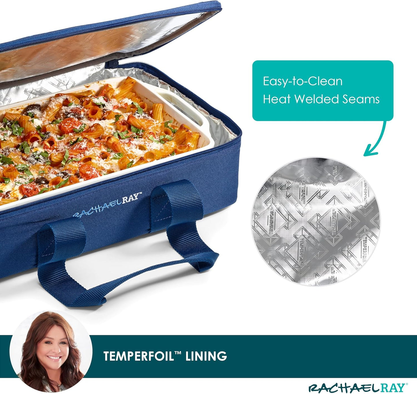 Rachael Ray Lugger Duo, Insulated Casserole Carrier for Hot or Cold Food, Thermal Lasanga Lugger Tote for Pockluck, Parties, Picnic, and Cookouts, Fits 9" x 13" Baking Dish, Sea Salt Grey