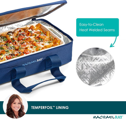 Rachael Ray Lugger Duo, Insulated Casserole Carrier for Hot or Cold Food, Thermal Lasanga Lugger Tote for Pockluck, Parties, Picnic, and Cookouts, Fits 9" x 13" Baking Dish, Sea Salt Grey