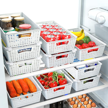 Simple Houseware Stackable Plastic Woven Basket Organizer, 6 Pack, White | 14.5" D x 8.5" W x 3.5" H