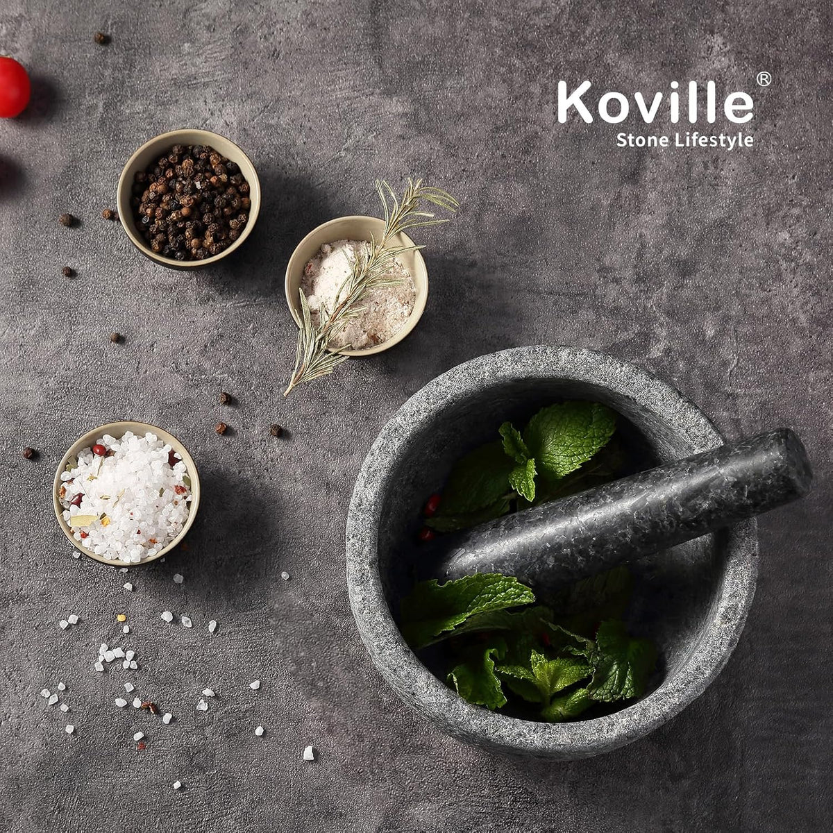 Koville Luxury Marble Mortar and Pestle Set, 7"-4cups Grinder Bowl for Guacamole, Salsa, Pill Crusher, Spice, Herb, Garlic, Nut, Heavy Duty Grinder for Kitchen