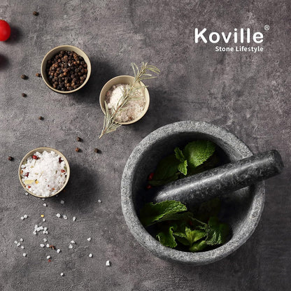 Koville Luxury Marble Mortar and Pestle Set, 7"-4cups Grinder Bowl for Guacamole, Salsa, Pill Crusher, Spice, Herb, Garlic, Nut, Heavy Duty Grinder for Kitchen