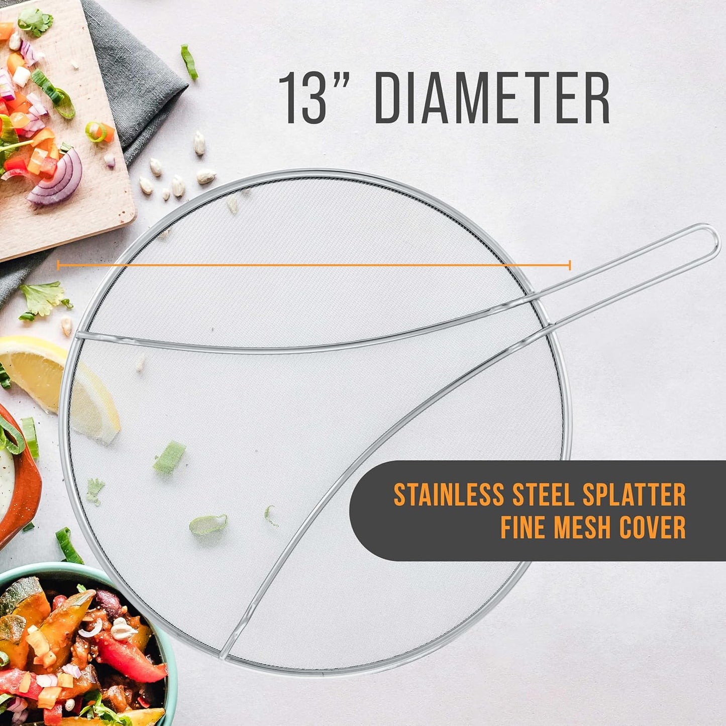 U.S. Kitchen Supply Set of 3 Stainless Steel Splatter Screen - 13", 11.5" & 9.5" Sizes - Fine Mesh Splatter Screen with Resting Feet Set, Grease Guard for Kitchen Pots and Pans