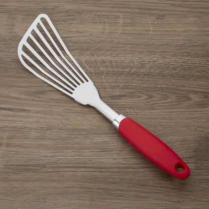 304 Stainless Steel Fish Spatula, Thin Flexible Slotted Fish Turner with Non-Slip Ergonomic Handle, Metal Spatula for Fish, Eggs, Burgers, Cast Iron & Griddle, Black