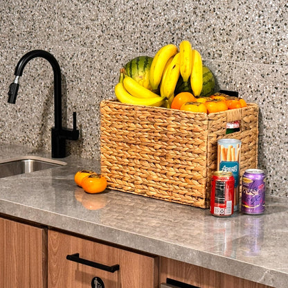 4 Hand-Woven Wicker Storage Baskets 13x11x11in, Water Hyacinth Shelf Bins | ECO-FRIENDLY & SUSTAINABLE