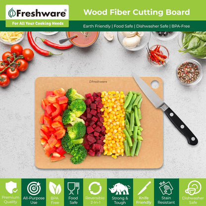 Freshware Wood Cutting Boards for Kitchen, Juice Groove, Non-Slip Silicone Feet, Dishwasher Safe, Medium 12" x 9" and Large, 15" x 11.25", Set of 2, Natural