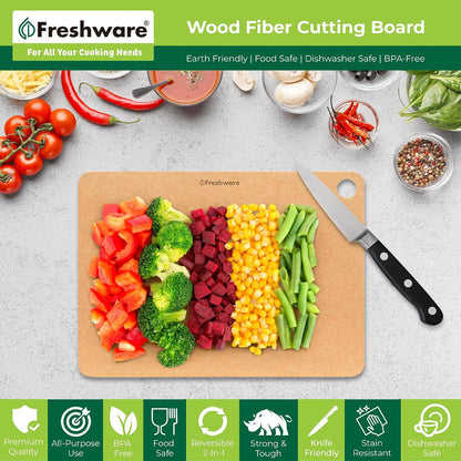 Freshware Wood Cutting Boards for Kitchen, Juice Groove, Non-Slip Silicone Feet, Dishwasher Safe, Medium 12" x 9" and Large, 15" x 11.25", Set of 2, Natural