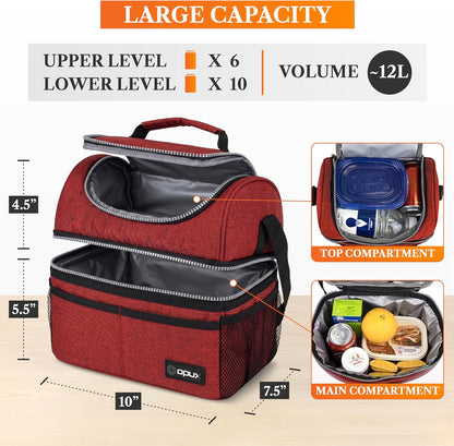 opux Insulated Lunch Bag for Men Women, Double Decker Leakproof Lunch Box Cooler Tote with Shoulder Strap, Large Lunchbox for Work School Travel Meal Prep, Adults Kids Boys Girls, Green, 16 Cans