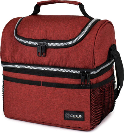 opux Insulated Lunch Bag for Men Women, Double Decker Leakproof Lunch Box Cooler Tote with Shoulder Strap, Large Lunchbox for Work School Travel Meal Prep, Adults Kids Boys Girls, Green, 16 Cans