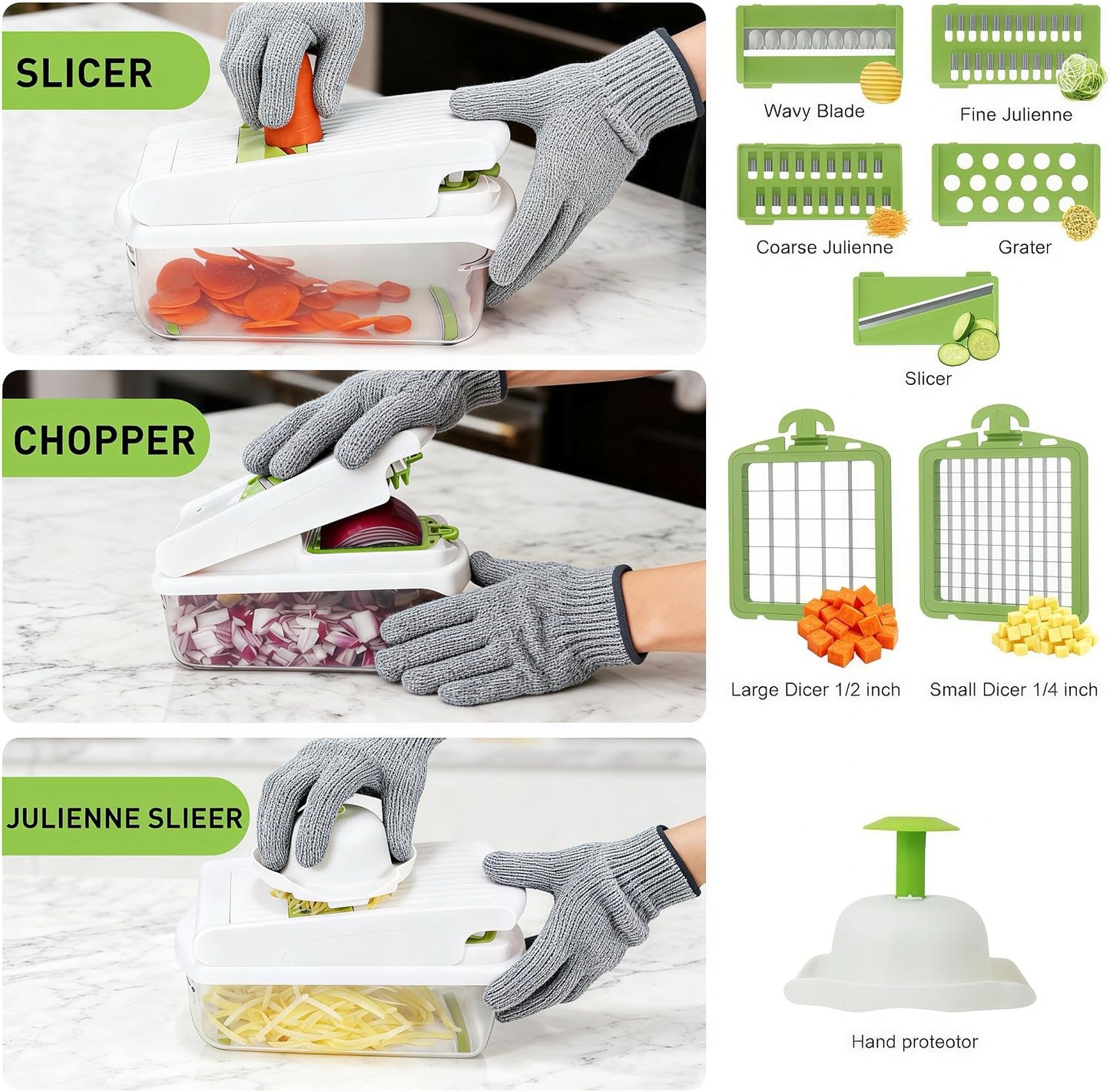 Mandoline Slicer for Kitchen, Vegetable Chopper & Dicer, Professional Food Slicer with Stainless Steel Blades, Safe Veggie Chopper for Onion Potato Carrot Fruit, Easy to Clean