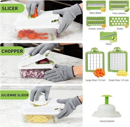 Mandoline Slicer for Kitchen, Vegetable Chopper & Dicer, Professional Food Slicer with Stainless Steel Blades, Safe Veggie Chopper for Onion Potato Carrot Fruit, Easy to Clean