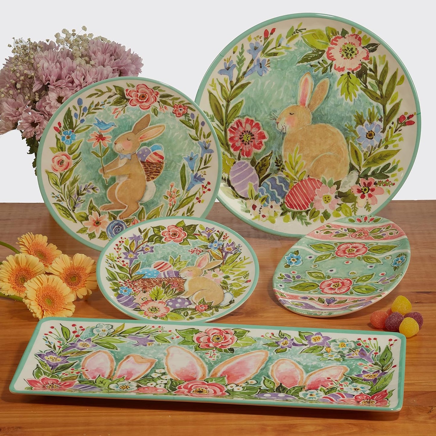 Certified International Joy of Easter Melamine 3 Piece Hostess Servware Set, Multicolor, Large