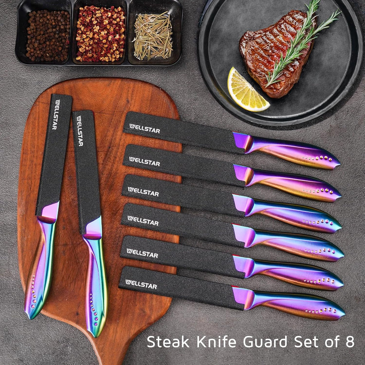WELLSTAR Knife Edge Guards 8 Inch, Universal Blade Covers, BPA Free ABS Protective Blade Sheaths, Non-Scratch Felt Lining Kitchen Knives Covers (Knives not included)