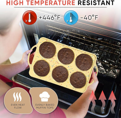 2-Pack Silicone Muffin Pan Set – Regular 12 Cup & Mini 24-Cup Silicone Muffin Pans for Baking – Nonstick Silicone Cupcake Pan with Metal-Reinforced Handles – BPA-Free, Dishwasher-Safe, Cream