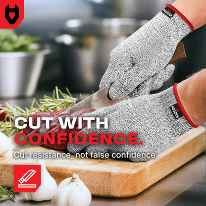 NoCry Premium Cut Resistant Gloves Food Grade — 100% Food Safe — Level 5 Meat Cutting Glove for Chefs & Butchers — Perfect Mandoline Glove or Oyster Shucking Gloves with Superior Comfort & Dexterity