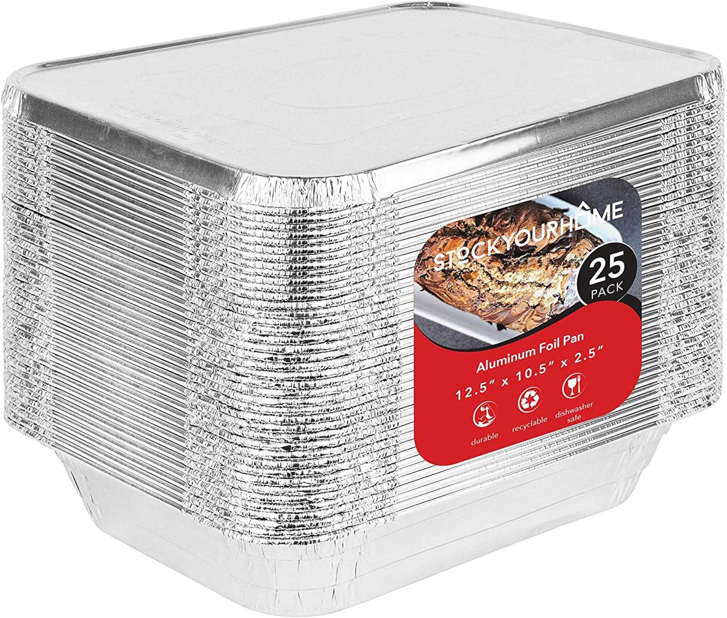 Stock Your Home 9x13 Aluminum Trays with Lids (10 Pack) – Disposable Half Size Deep Pans for Cooking, Storage, BBQ, Grilling, Catering