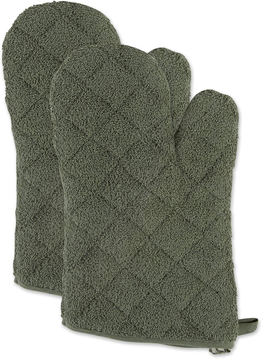DII Basic Terry Collection 100% Cotton Quilted, Oven Mitt, Brown, 2 Piece