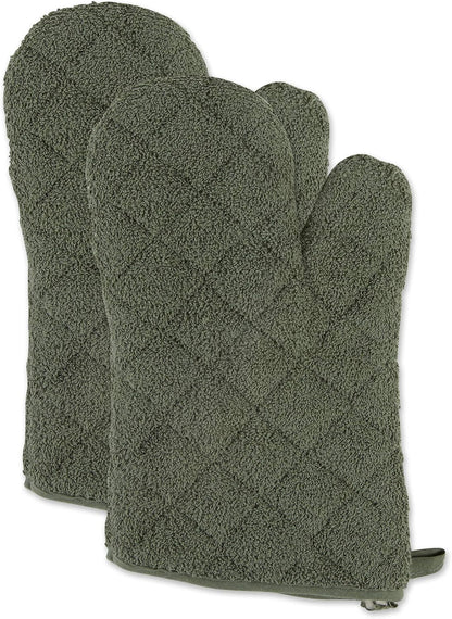 DII Basic Terry Collection 100% Cotton Quilted, Oven Mitt, Brown, 2 Piece