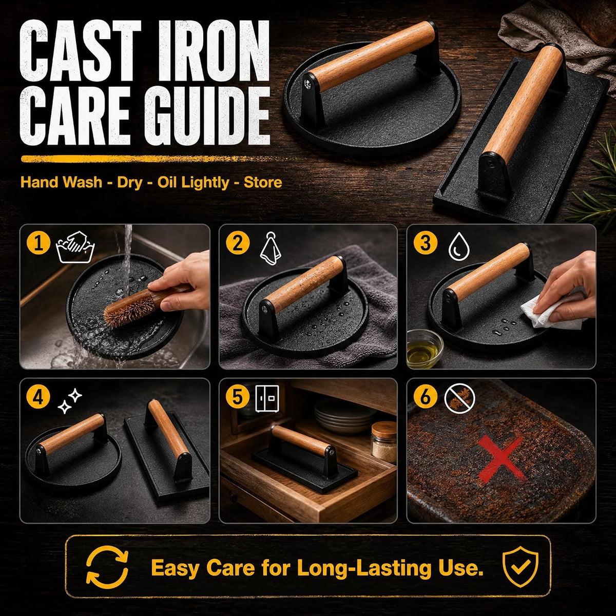 Smash Burger Press Kit, Cast Iron Burger Smasher, Steak Weight