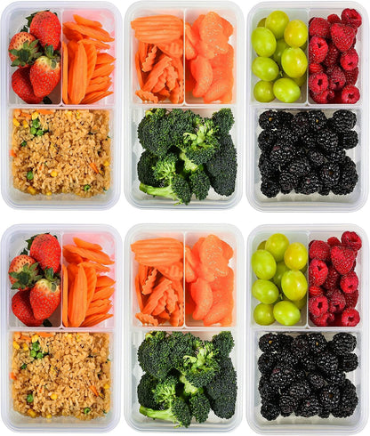 Bento Box for Kids and Adults - Reusable Lunch Box Meal Prep Containers - 3 Compartment Snack Box Container with Airtight Lid - Dishwasher, Freezer, Microwave Safe Food Snack Storage (39 oz, 7 Pack)