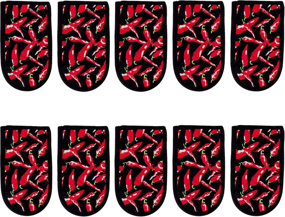Cast Iron Skillet Pan Pot Holder Covers Mitts Black Non-Slip Washable Sleeves for BBQ Baking Kitchen Cotton Commercial Grade (Chili, 10)