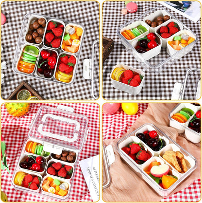 4 Pcs Divided Serving Tray with Lid Snack Box Container Portable Fruit Veggie Tray Charcuterie Container Portable Platter for Candy Fruits Nuts Snack Party Entertaining Picnic
