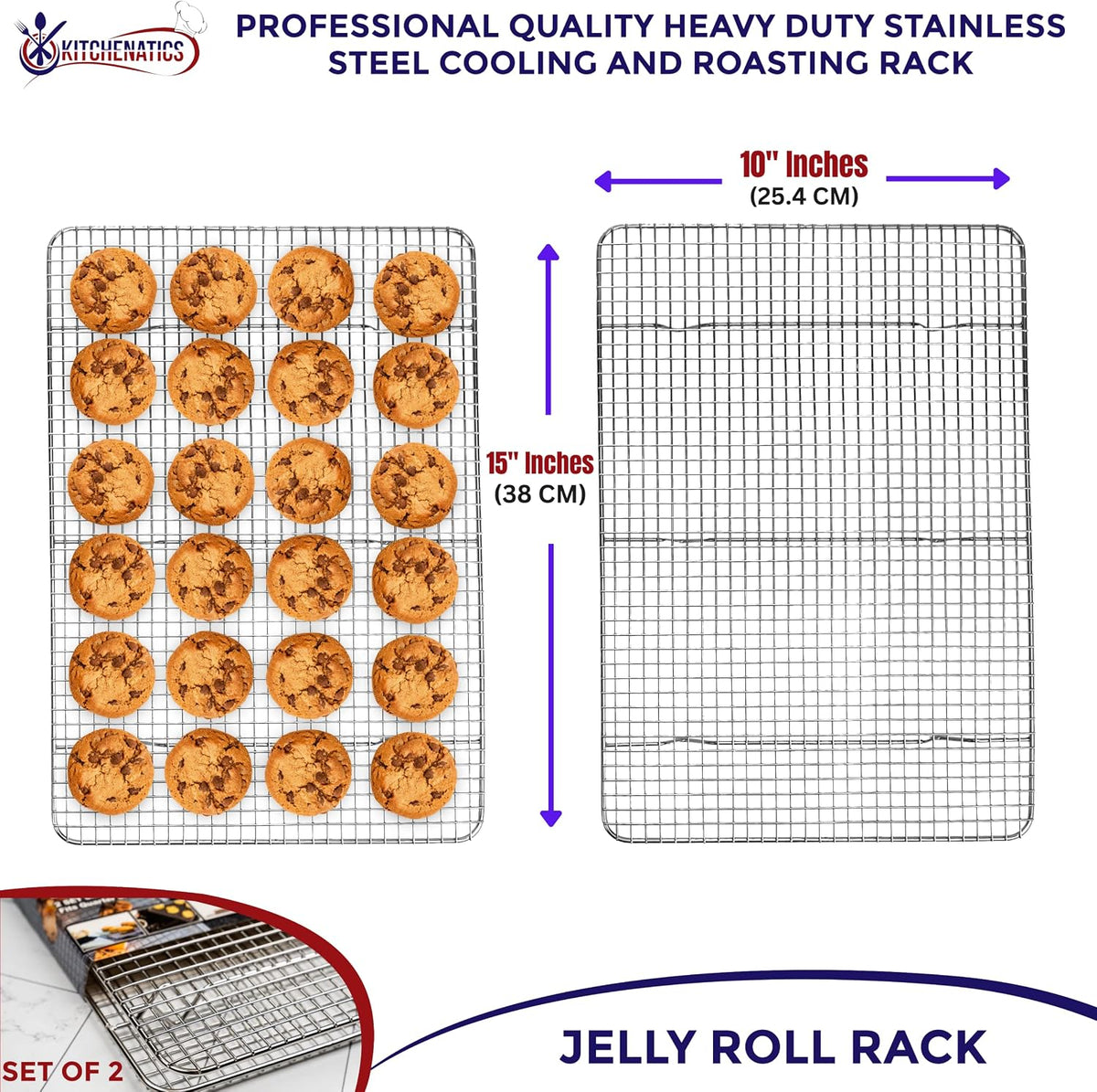 Kitchenatics 4-Tier Stackable Cooling Rack Space Saving Baking Set, 15x10"