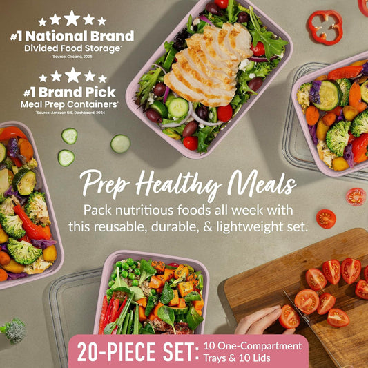 Bentgo Prep - 20-Piece 1-Compartment Reusable Meal Prep Containers with Lids, PFAS & BPA Free Materials, Durable, Microwave, Freezer, & Dishwasher Safe To Go Food Storage (Gold)