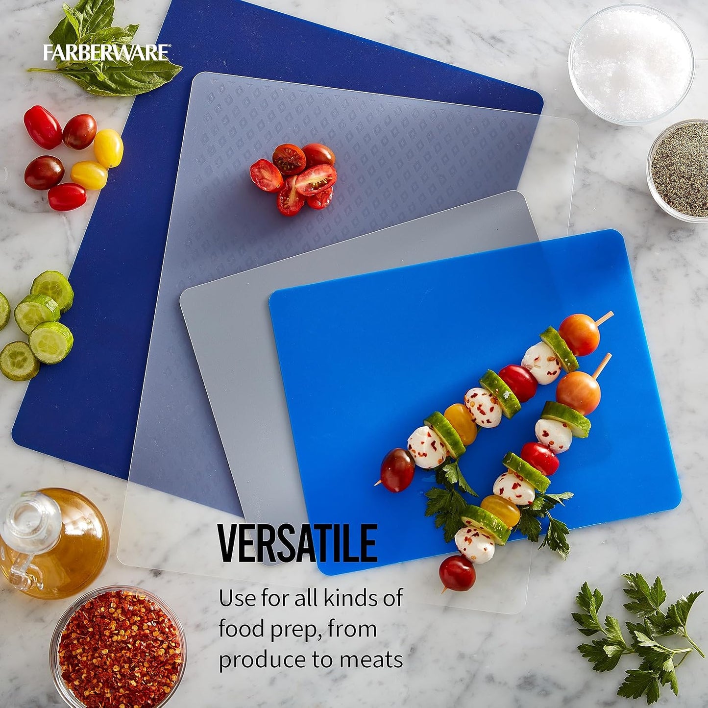 Farberware Flexible Kitchen Cutting Mat Set - Made in the USA - Cross-Contamination Prevention, 8x10 and 11x14 Inches, Non-Slip Design - Easy-Care Kitchen Essential, 4-Piece