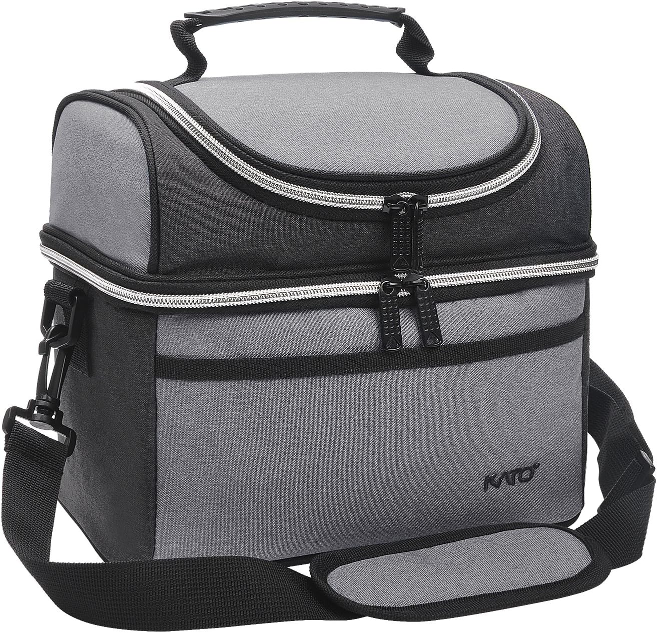 Tirrinia Reusable Lunch Box for Men Women, Insulated Lunch Bag Adult Work, Double Decker Leakproof Lunchbox for Office Picnic Beach—Dual Compartment Lunch Cooler Bag