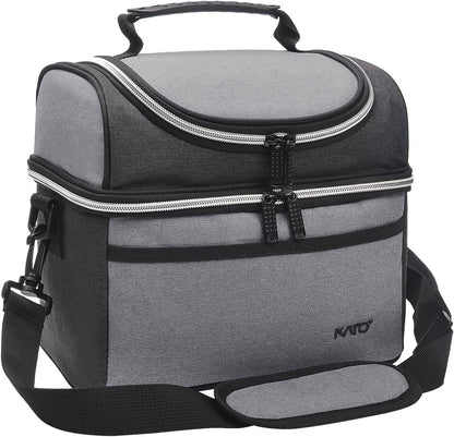 Tirrinia Reusable Lunch Box for Men Women, Insulated Lunch Bag Adult Work, Double Decker Leakproof Lunchbox for Office Picnic Beach—Dual Compartment Lunch Cooler Bag