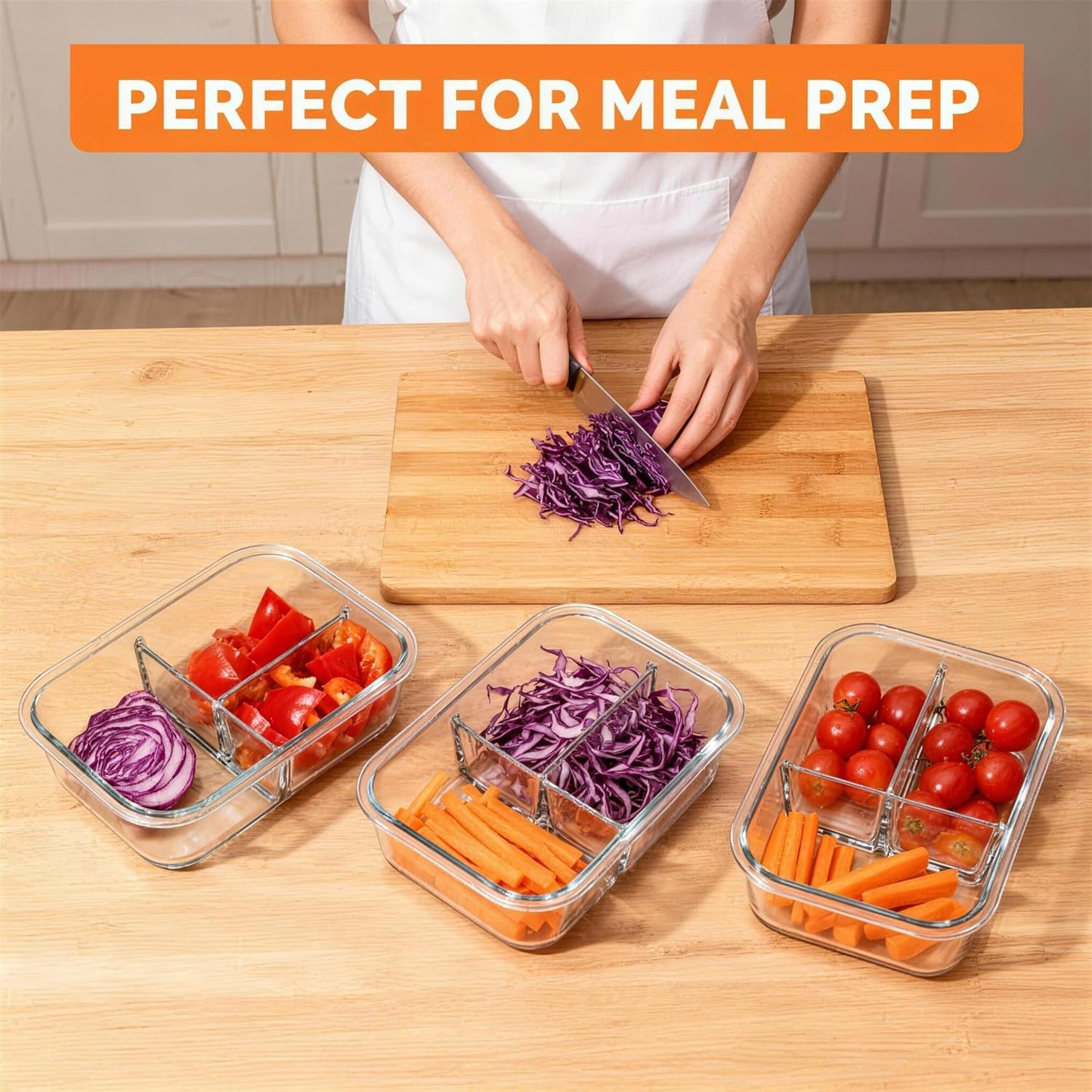 Glass Meal Prep Containers 5 Pack - Lunch Boxes with Leakproof Lids, Food Storage Containers, Bento Boxes, Gray (3 Compartment)