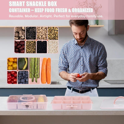 Snackle Box Container - 10 Compartments Including 2 XL, Dishwasher & Microwave Safe, Divided Serving Tray with Lid and Handle, BPA-Free, snack box (1 PCS, White, 1 Box with 2 XL Compartments)