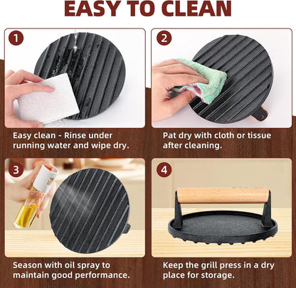 Burger Press Heavy-Duty Cast Iron Smash Meat Steak Weight Grill Griddle