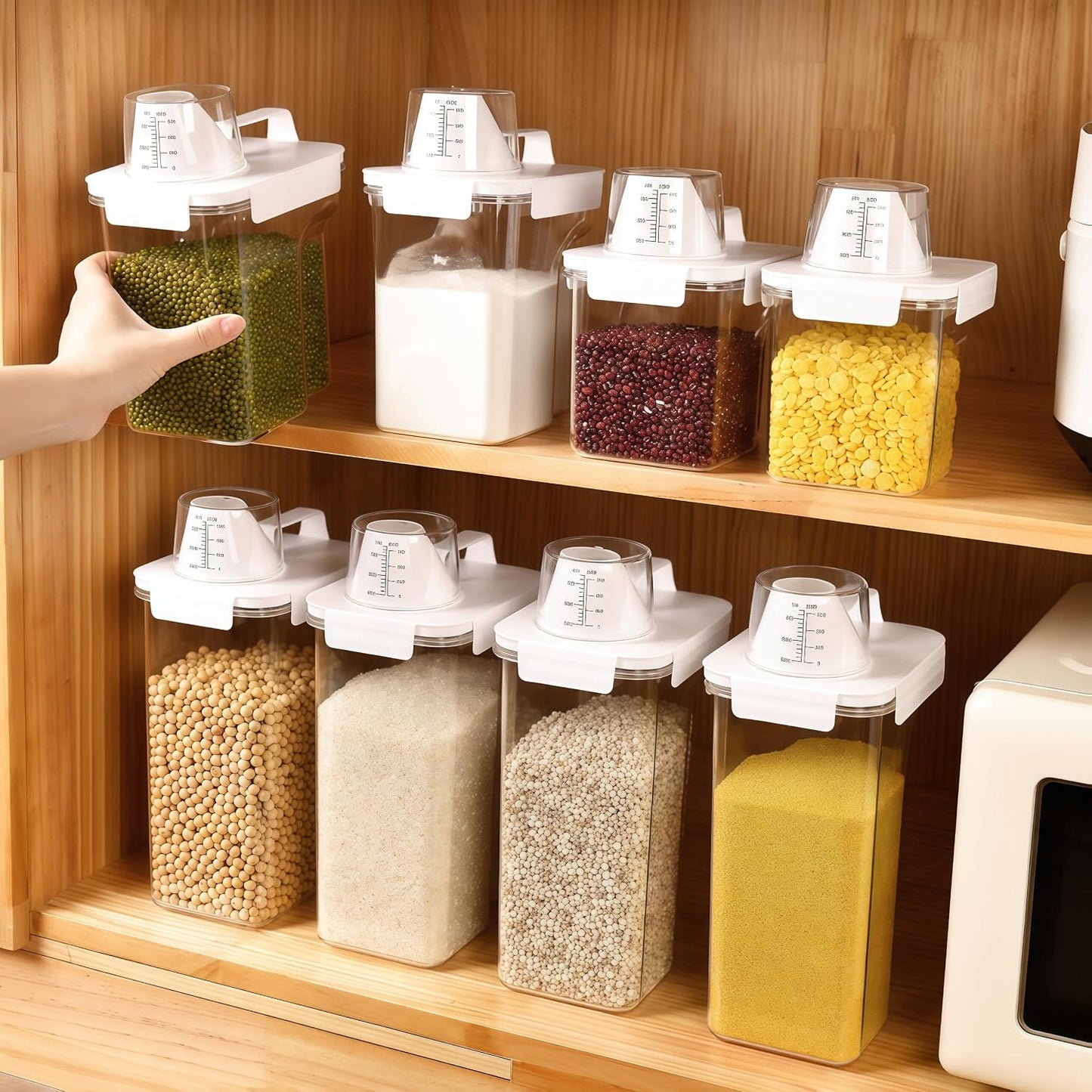 Airtight Food Storage Canisters with Measuring Cup - Ideal for Cereal, Flour & Sugar | Kitchen Pantry Organization Containers, Dry Food Storage (2800ml)