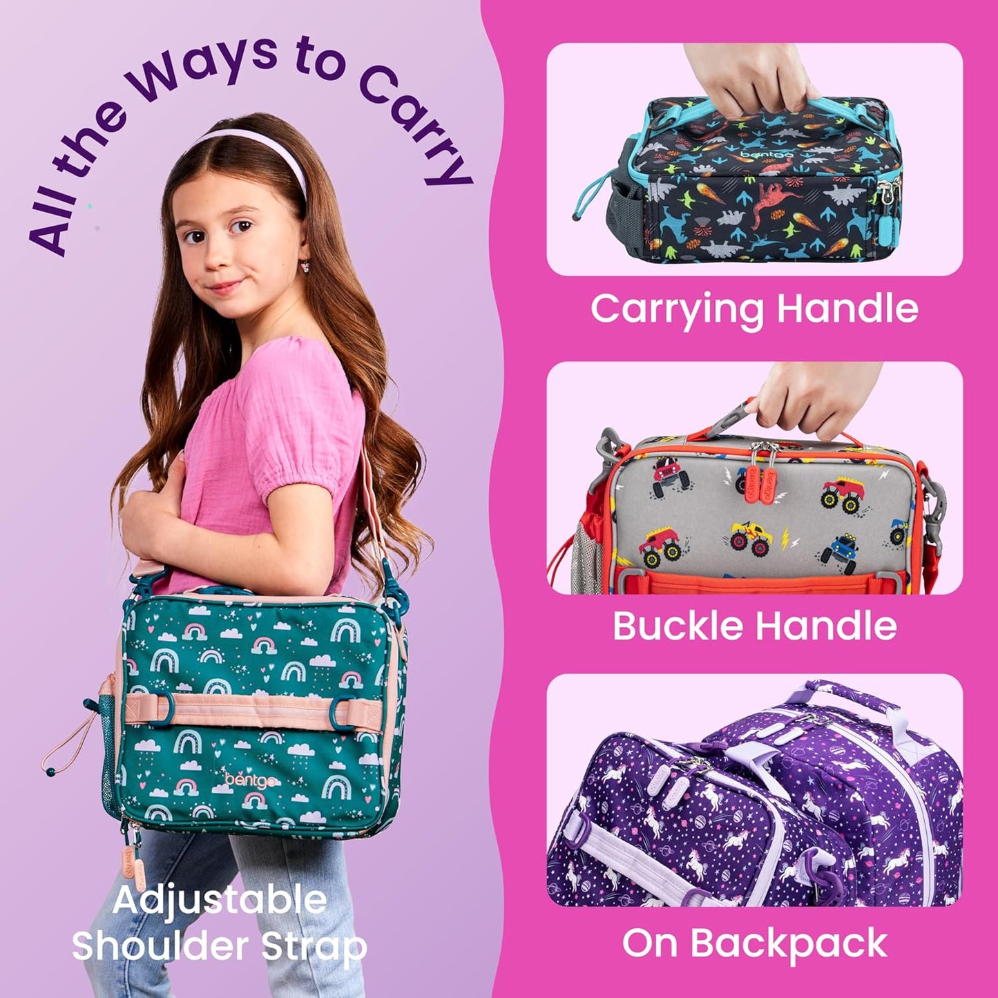 Bentgo Kids Lunch Bag - Durable, Double-Insulated Lunch Bag for Kids 3+; Holds Lunch Box, Water Bottle, & Snacks; Easy-Clean Water-Resistant Fabric & Multiple Zippered Pockets (Mermaid)