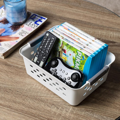 IRIS USA Plastic Storage Baskets, 6-Pack, Made in USA, Shelf Baskets Small Baskets Organizing Bins for Pantry Countertops Closet Shelves Laundry Room Office, Multi-Purpose, Nestable, Easy Carry, Black