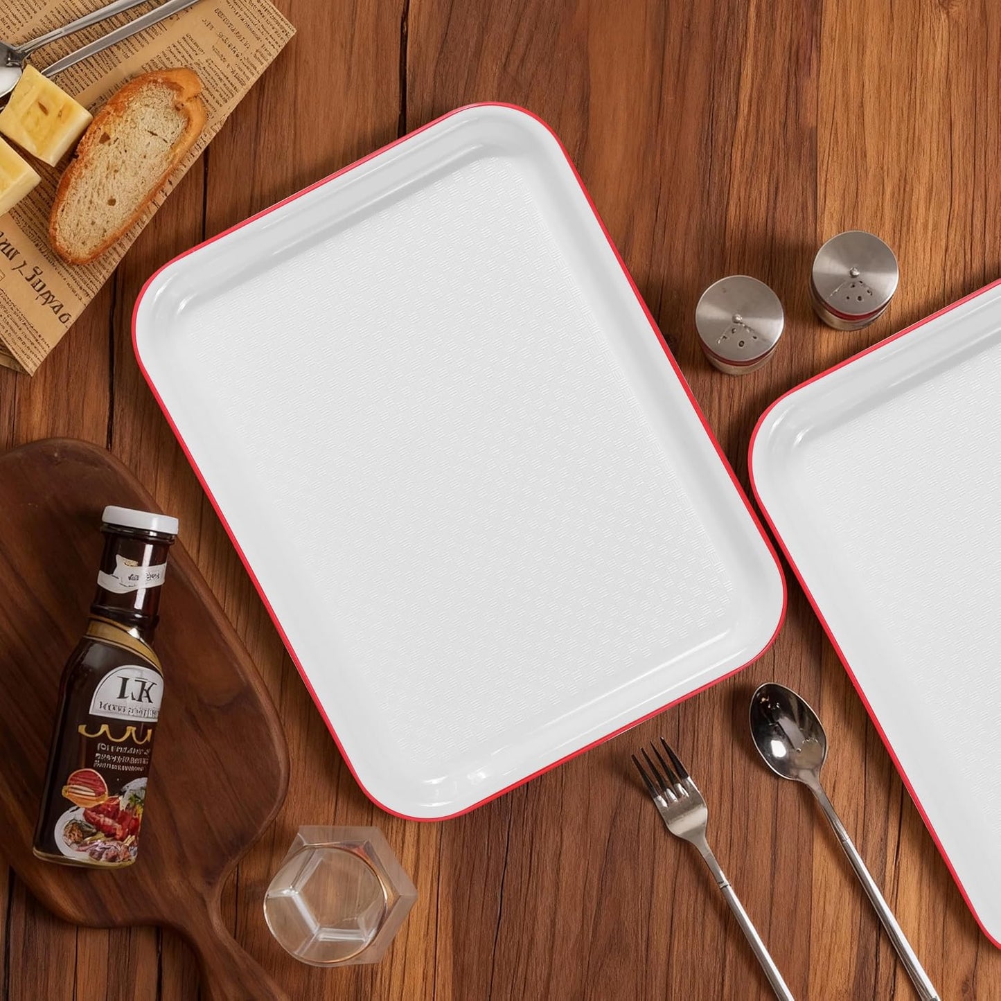 2pcs Melamine Serving Trays Set Two Tone 14.5" x 11" Large White Black Reusable Serving Platters for Cookie, Appetizer, Snack, Dessert, Party Food Display, Rectangular Party Trays and Platters