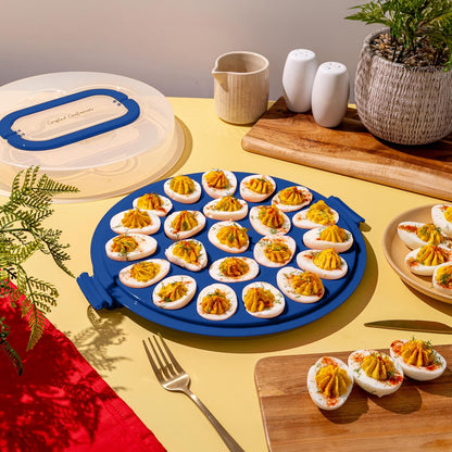 Deviled Egg Containers with Lid & Handles, 22-Count Portable Carrier, Dishwasher Safe Tray, Refrigerator Storage, High-Capacity Trays Deviled Egg Holder - Blue