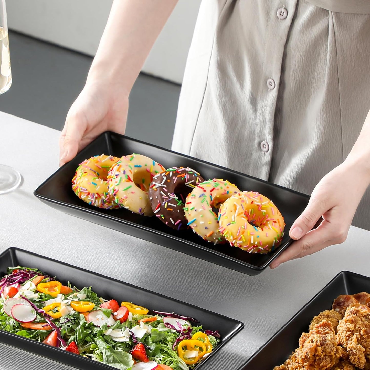 MALACASA 3 Tier Serving Trays for Party, Porcelain Serving Platters and Trays, 12 Inch Tiered Tray Stand, Fruit Tray, Trays for Serving Food, White Dessert Stand with Collapsible Sturdier Metal Rack
