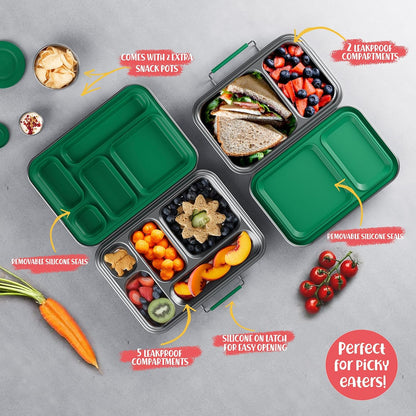 AOHEA Stainless Steel Bento Box Kids, Kids Metal Bento Lunch Box BPA Free Lunch Box Containers 304 Stainless Steel Bento Box for School and Office(Bule)
